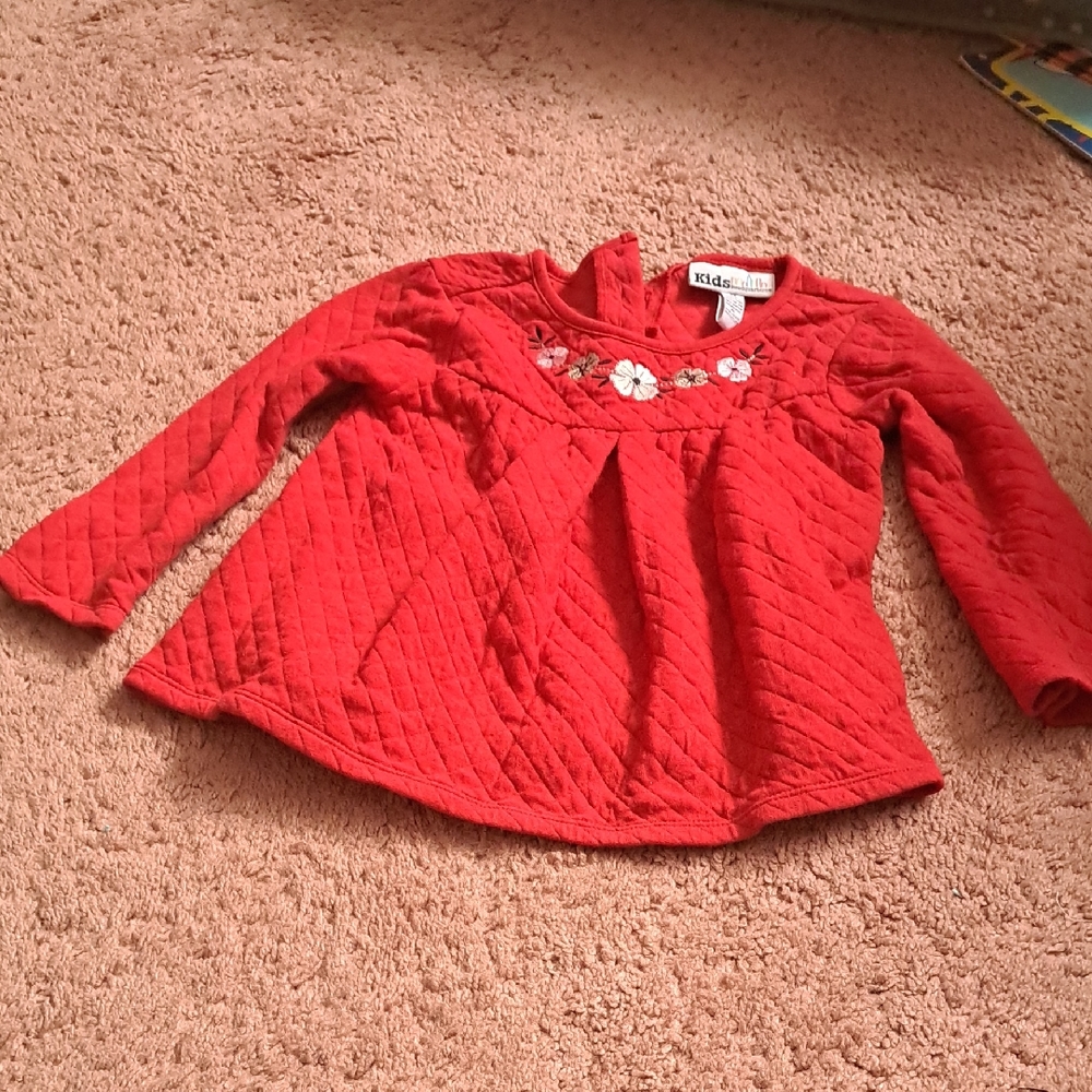 Kids Headquarters Girls Red Quilted Long Sleeve Shirt 4t
